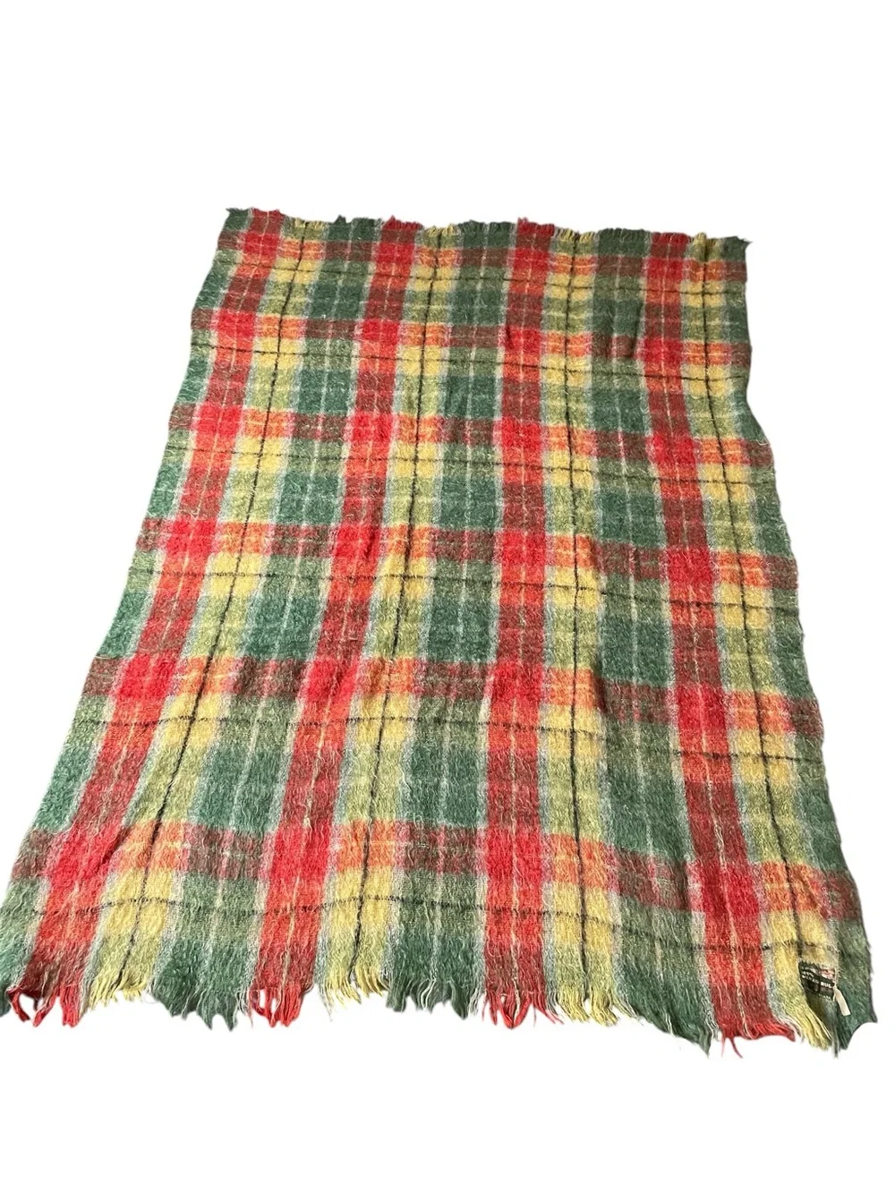 EATONS CANADA Vintage Buchanan Plaid Mohair Throw Blanket Red, Green & Yellow